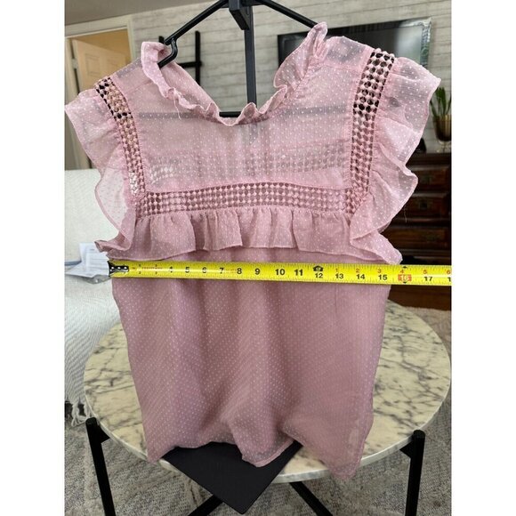 BB Dakota Roslyn Swiss Dot Victorian Blouse Pink Ruffle Women's Size M - Picture 4 of 6